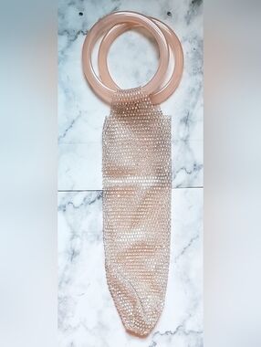 Crystal Rhinestone Mesh Resin Wine Cooler Shoulder Bag Champagne Beige NEW